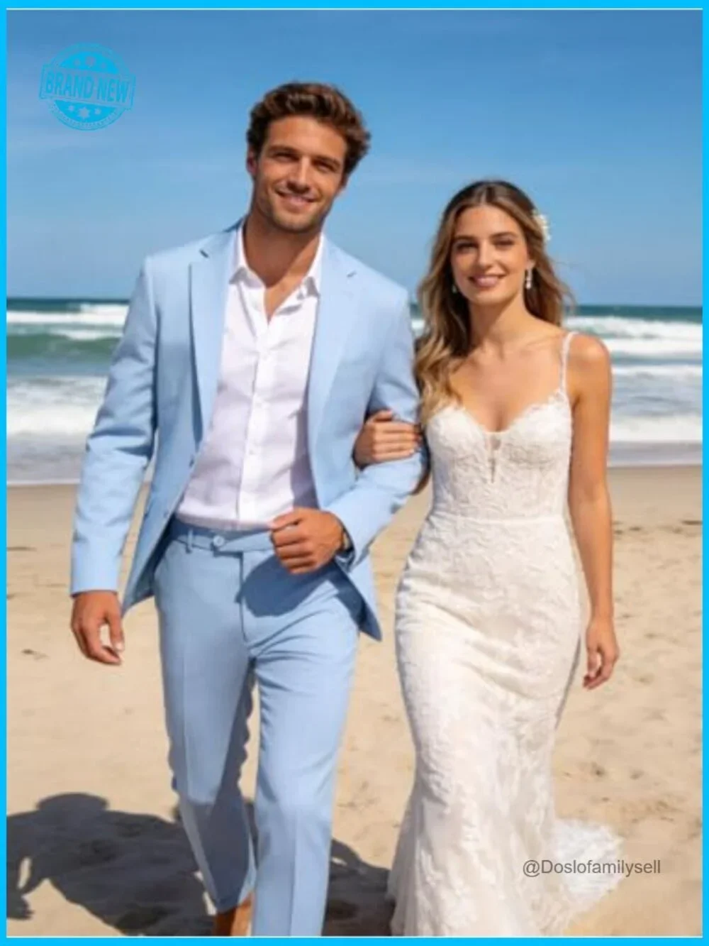 Linen Suit Set Slim Fit Casual Summer Wedding Beach Wear Two Piece